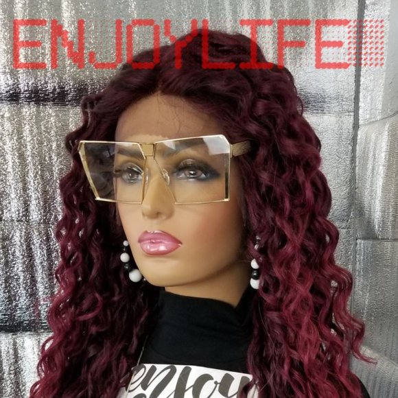 burgundy 30 inches water wave lace front wig main image 7
